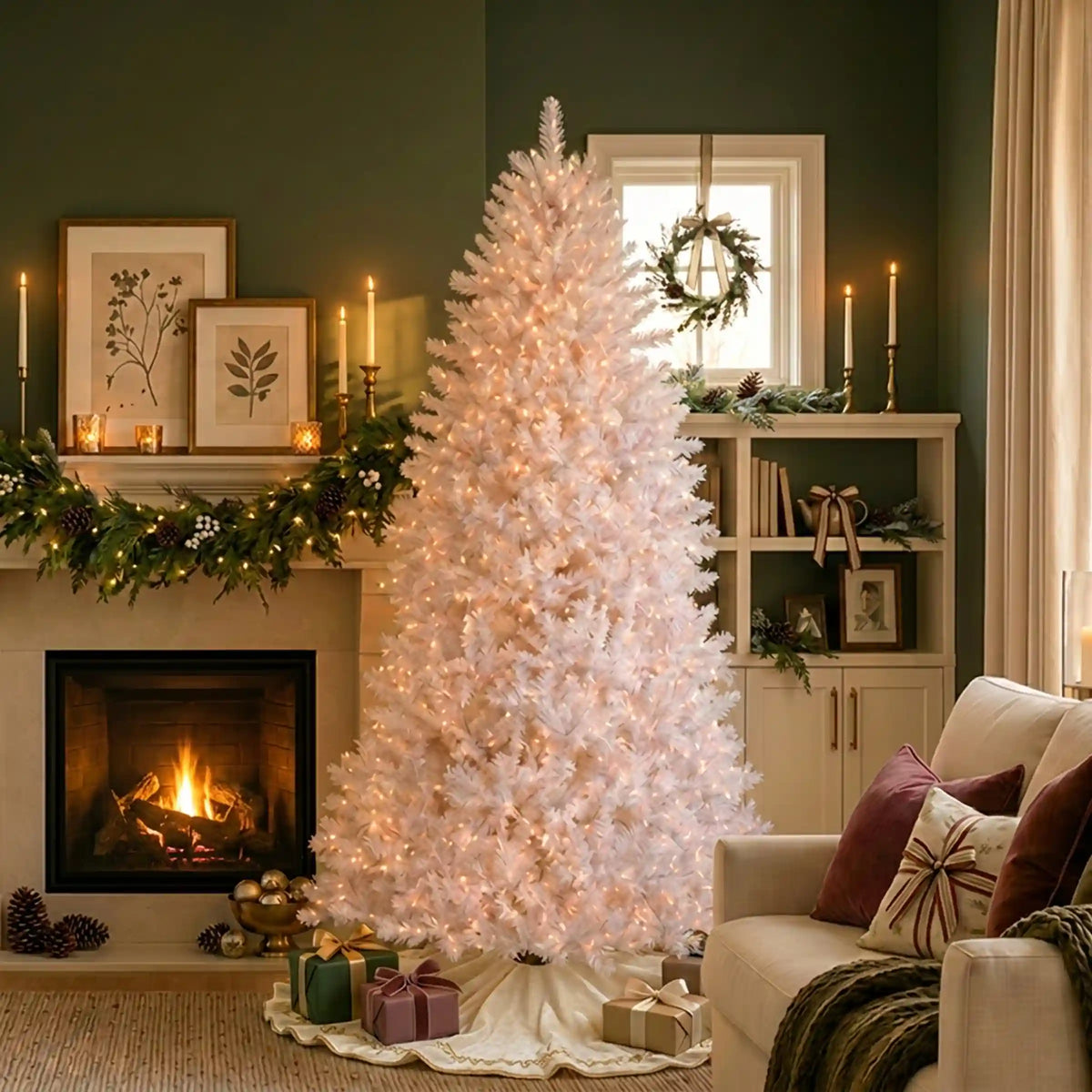 7.5 ft. Pre-Lit Dunhill Fir White Hinged Tree with Clear Lights, Plug-In