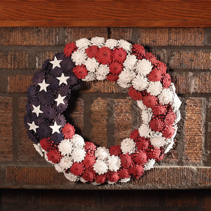 8 in. Patriotic Wreath with Red White and Blue Pine Cones White Stars