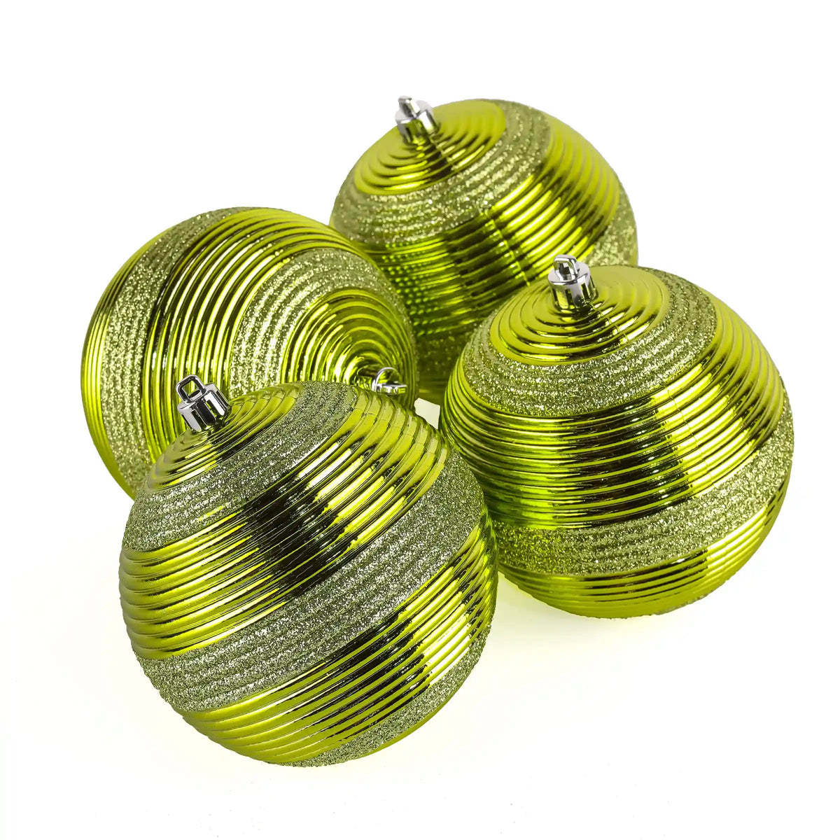 4-Piece Shatterproof Swirling Lime Green Ornaments