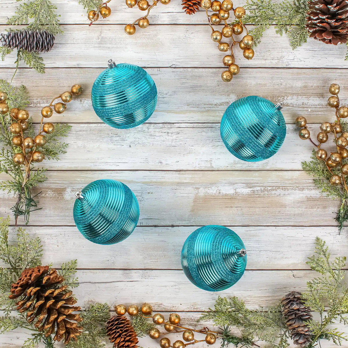 4-Piece Shatterproof Swirling Blue Ornaments