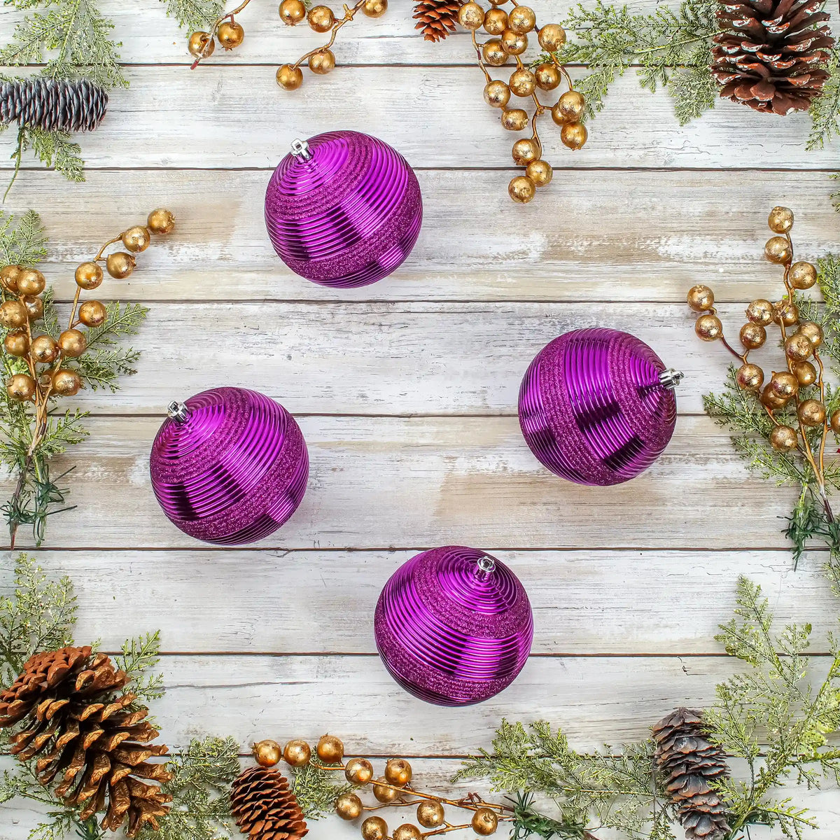 4-Piece Shatterproof Swirling Purple Ornaments