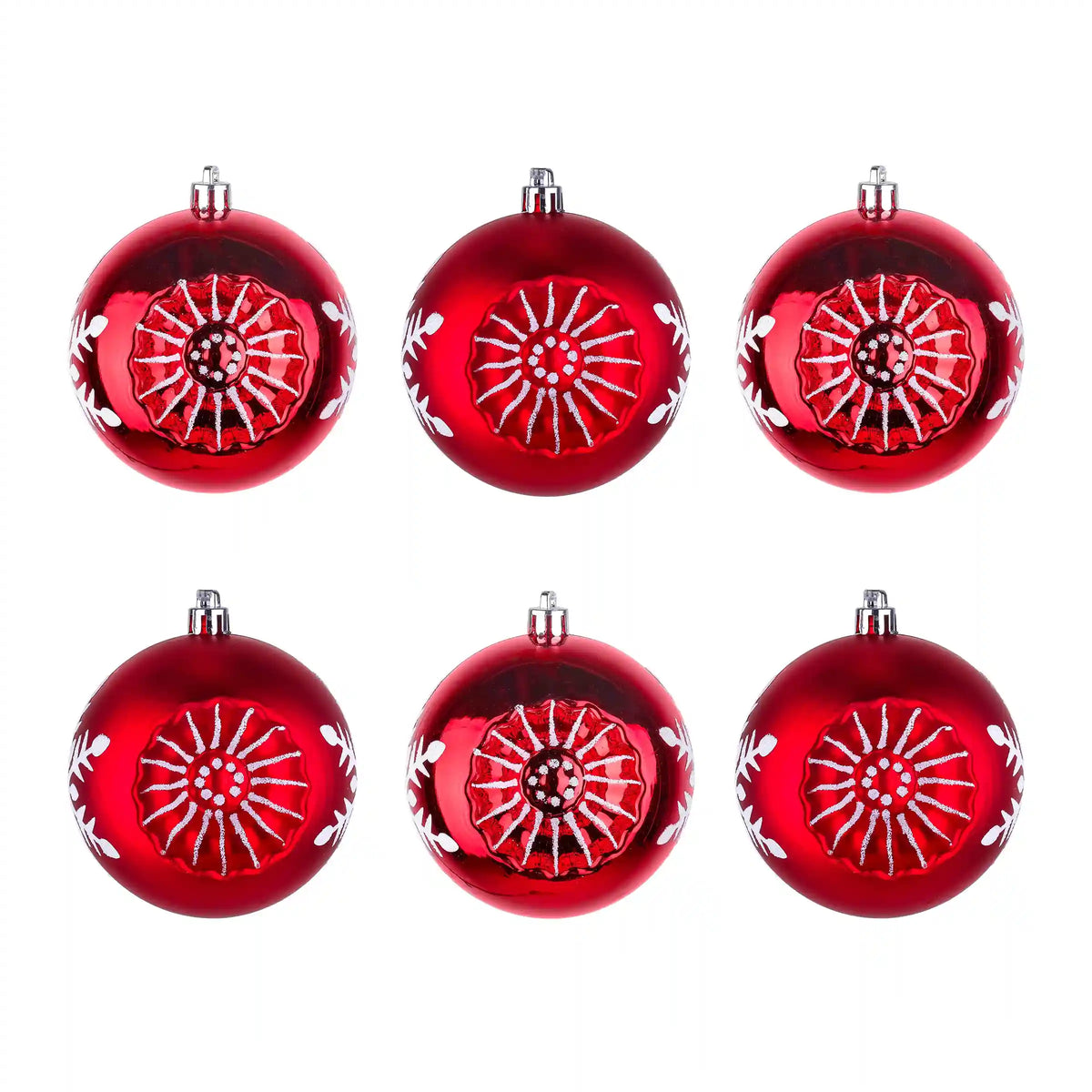 6-Piece Shatterproof Snowflake Red Ornaments
