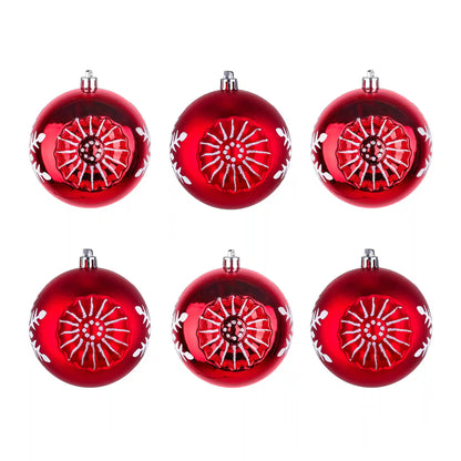6-Piece Shatterproof Snowflake Red Ornaments