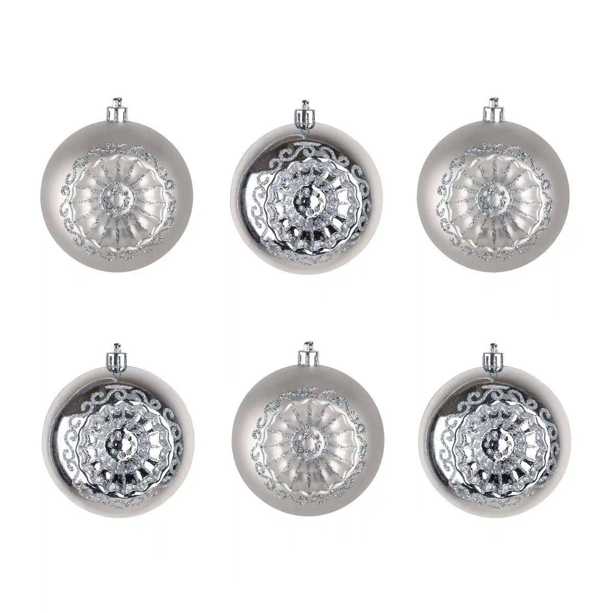 6-Piece Shatterproof Glittering Silver Ornaments