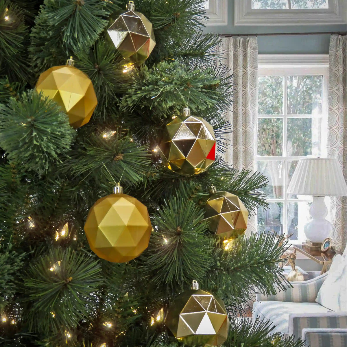 6-Piece Shatterproof Geometric Gold Ornaments