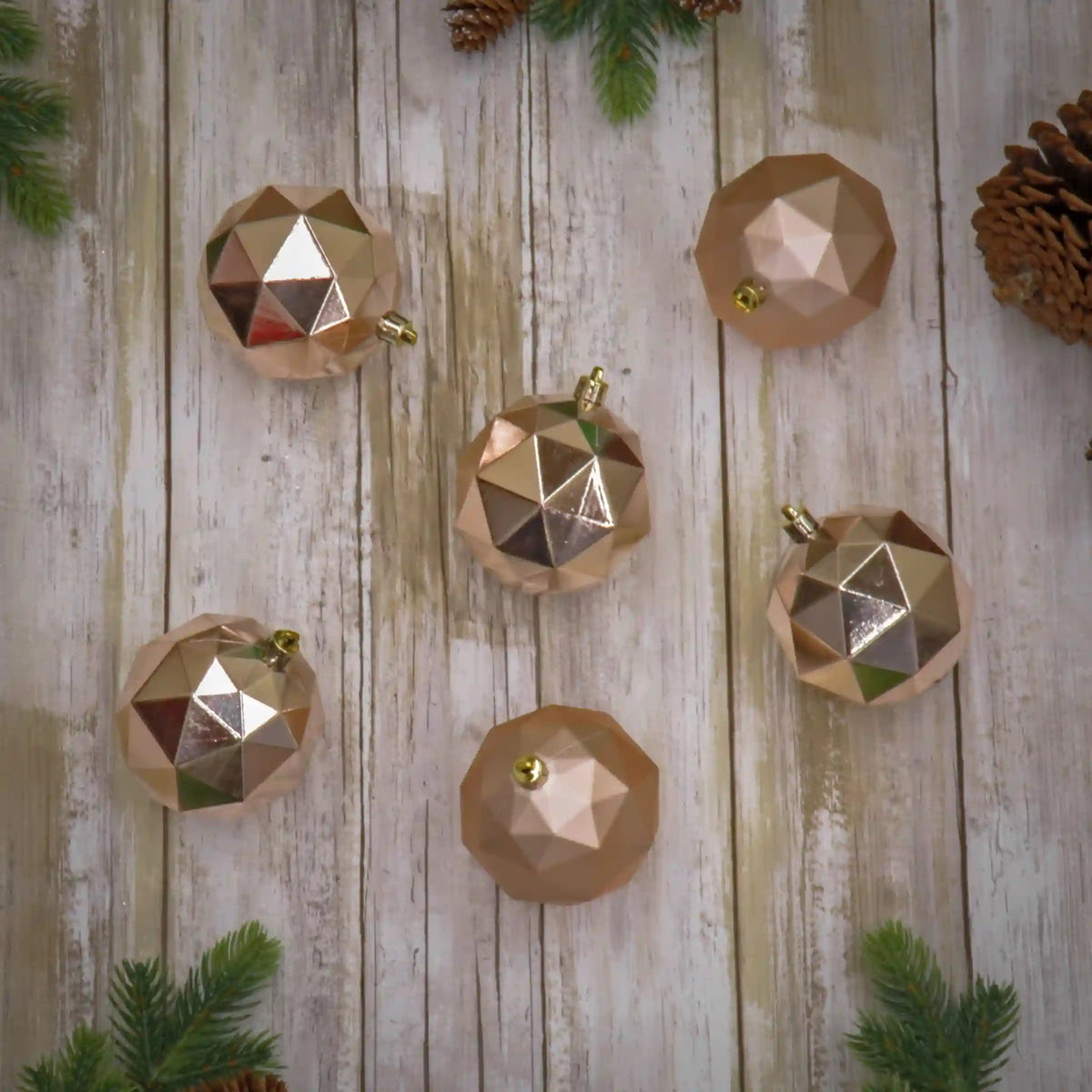 6-Piece Shatterproof Geometric Silver Ornaments