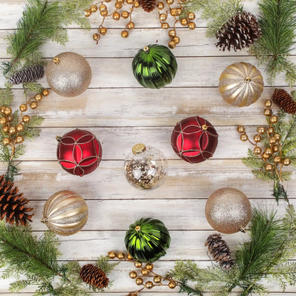 13 in. Gold Xmas Ball Decor Set