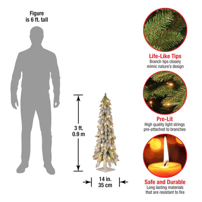 3 ft. Pre-Lit Snowy Downswept Forest Tree with Clear Lights, Plug-In
