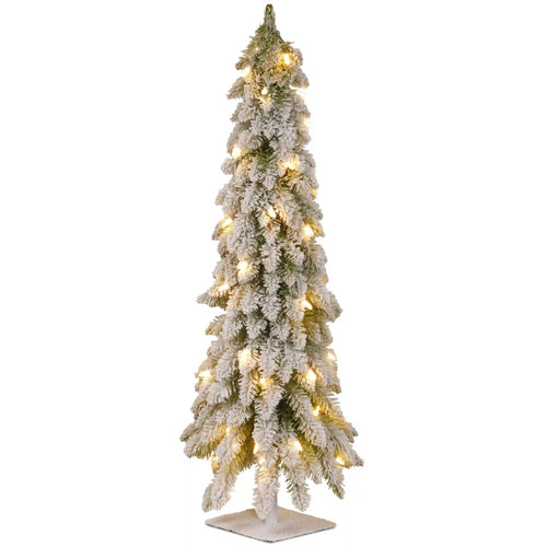 4 ft. Pre-Lit Snowy Downswept Forest Tree with Clear Lights, Plug-In