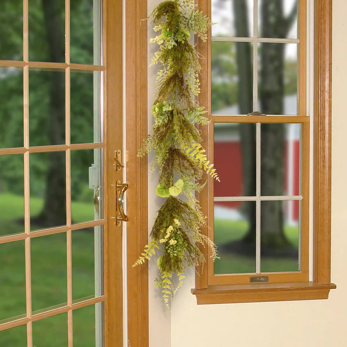 45 in. Spring Garland with Fern Leaves, Lavender, Leafy Greens