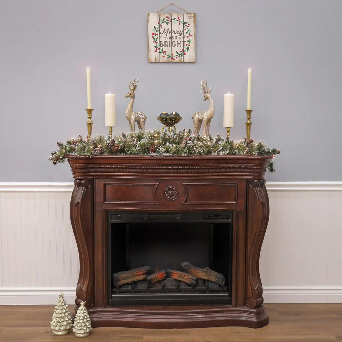 6 ft. Pre-Lit Glittery Bristle Pine Mantel Swag with Clear Lights, Plug-In