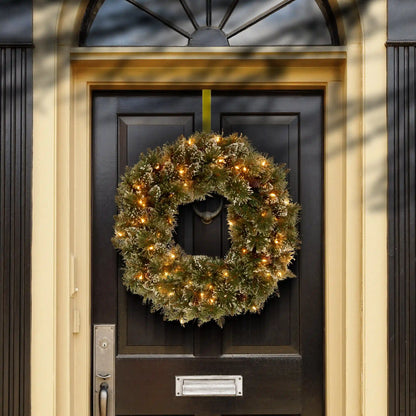 24 in. Glittery Bristle Pine Wreath with Clear Lights, Plug-In