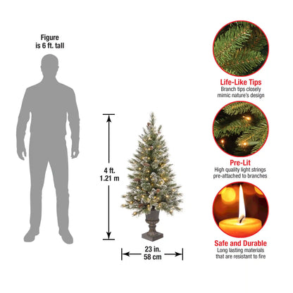 4 ft. Pre-Lit Glittery Bristle Tree with Clear Lights, Plug-In