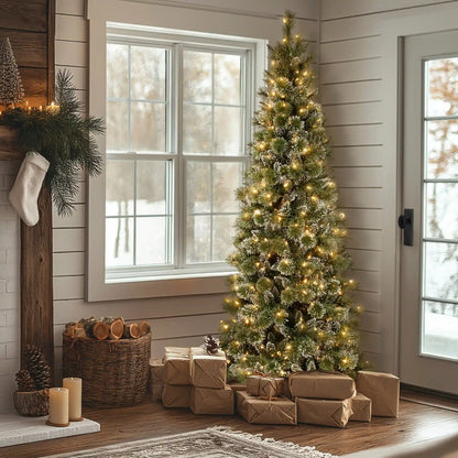 7.5 ft. Pre-Lit Glittery Bristle Slim Tree with LED Lights, Plug-In