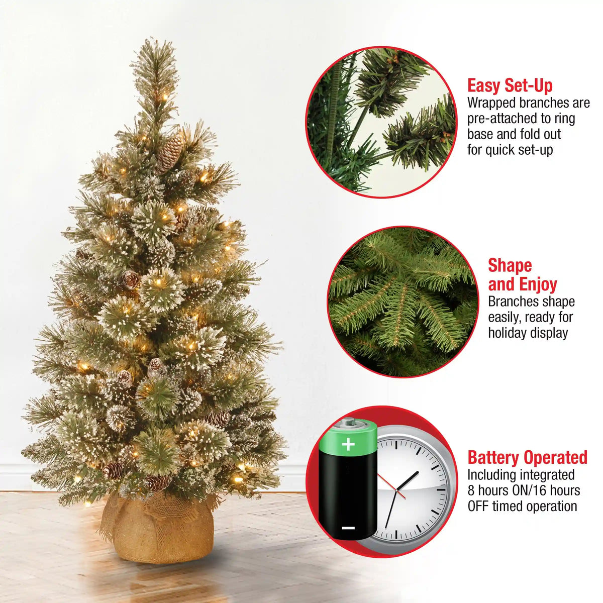 3 ft. Pre-Lit Glittery Bristle Tree with LED Lights