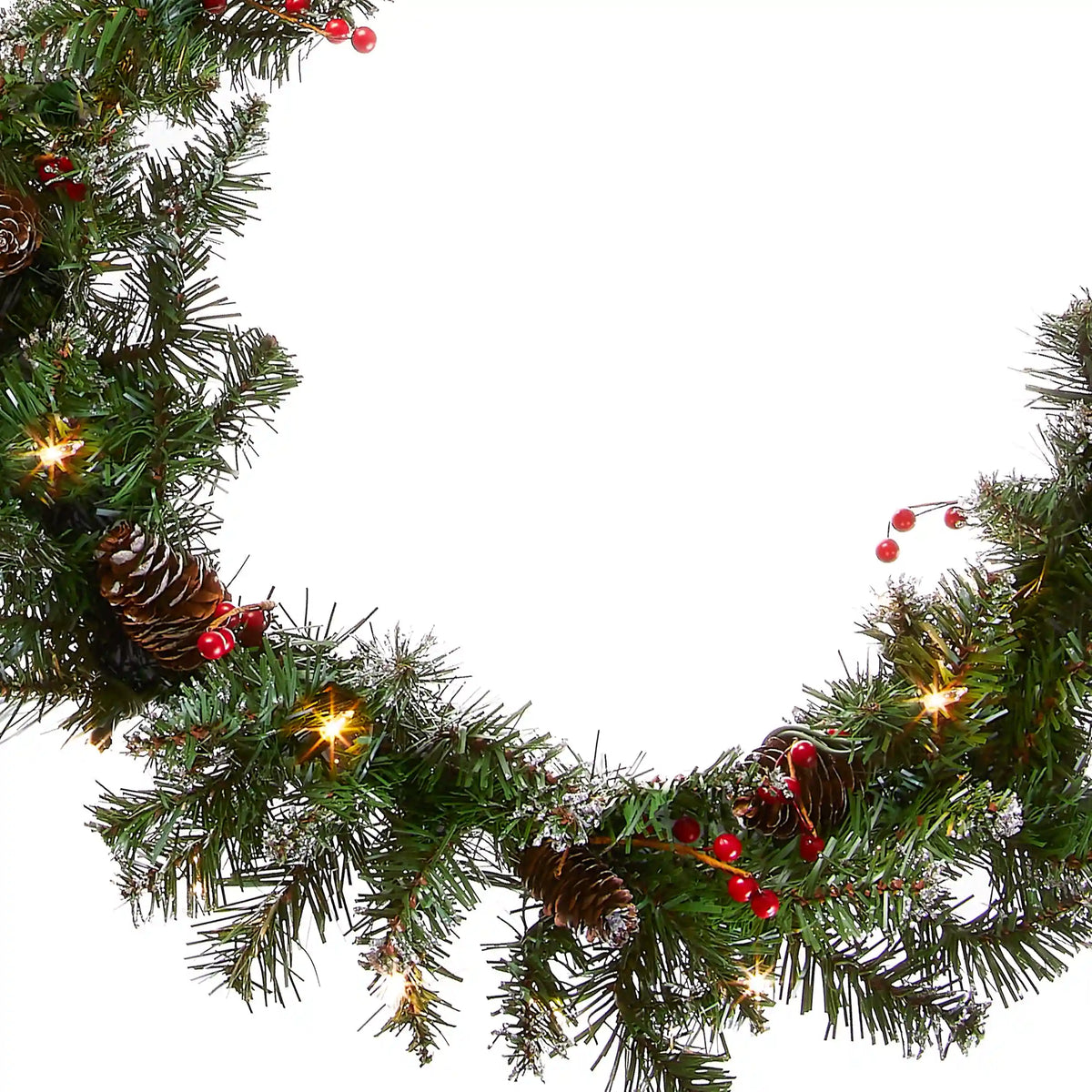 9 ft. Pre-Lit Glittery Mountain Spruce Garland with Clear Lights, Plug-In