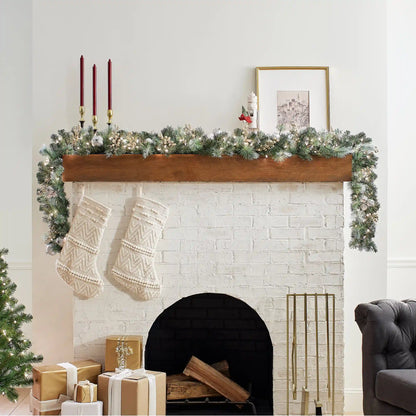 9 ft. Pre-Lit Glittery Pine Pomegranate Garland with Clear Lights, Plug-In