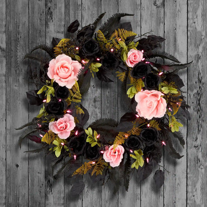 24 in. Halloween Cute and Creep Wreath and LED Lights