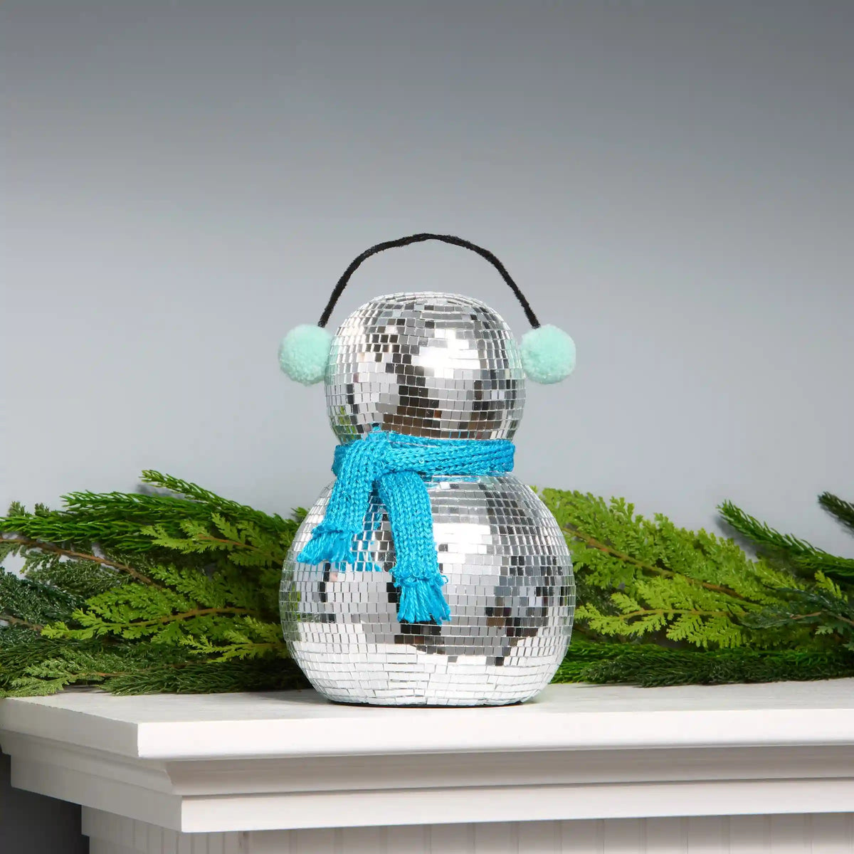 10 in. Dicso Ball Snowman with Blue Scarf