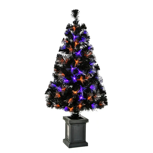 4 ft. Halloween Pre Lit Black Tree Decoration with Fiber Optic, LED Lights, Plug-In