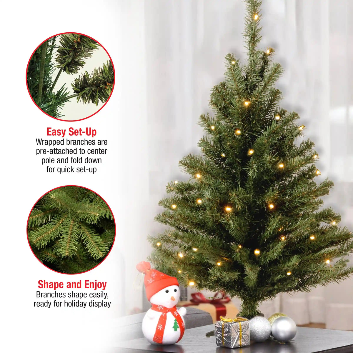 3 ft. Pre-Lit Kincaid Spruce Tree with Clear Lights, Plug-In