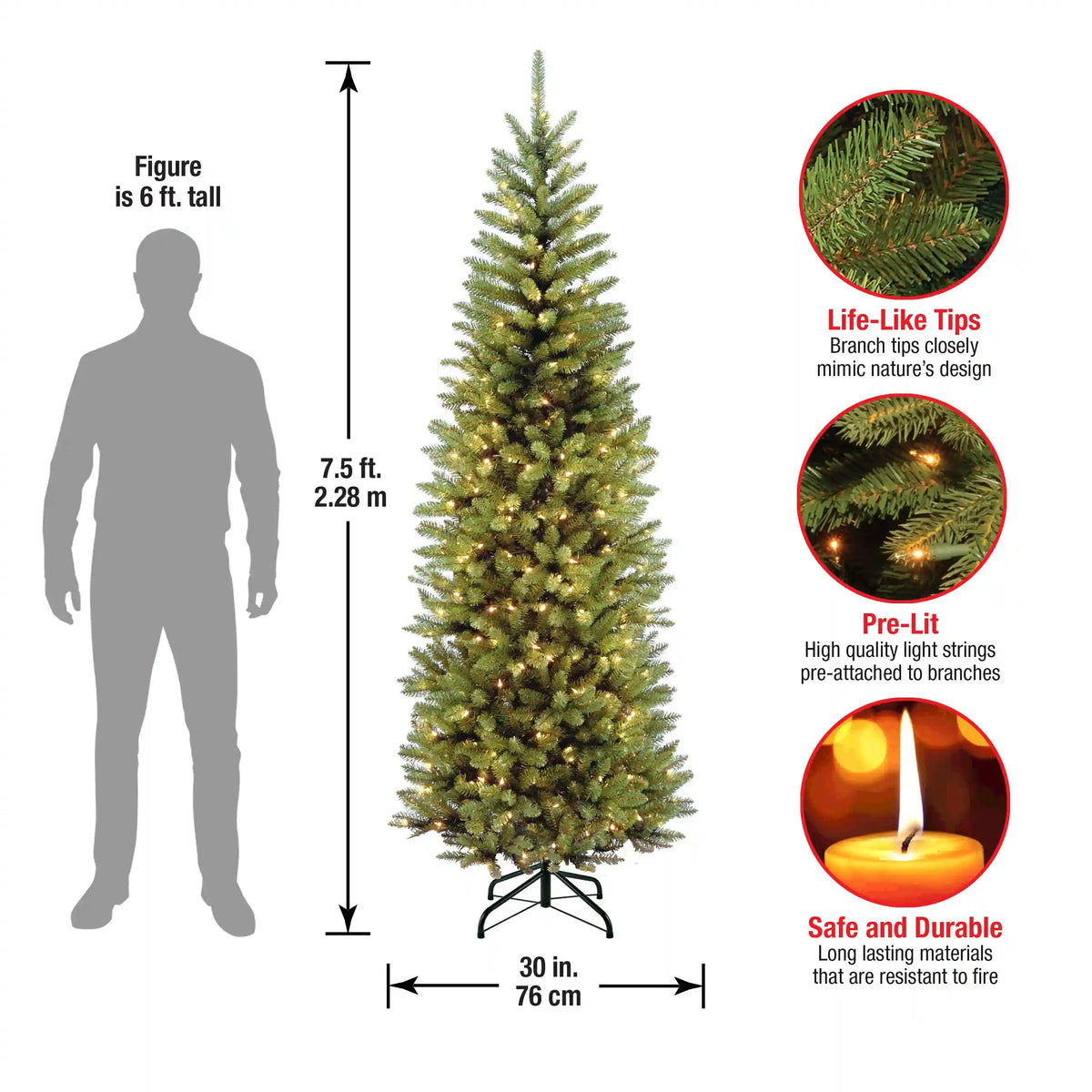 7.5 ft. Pre-Lit Kingswood Fir Pencil Tree with Clear Lights, Plug-In