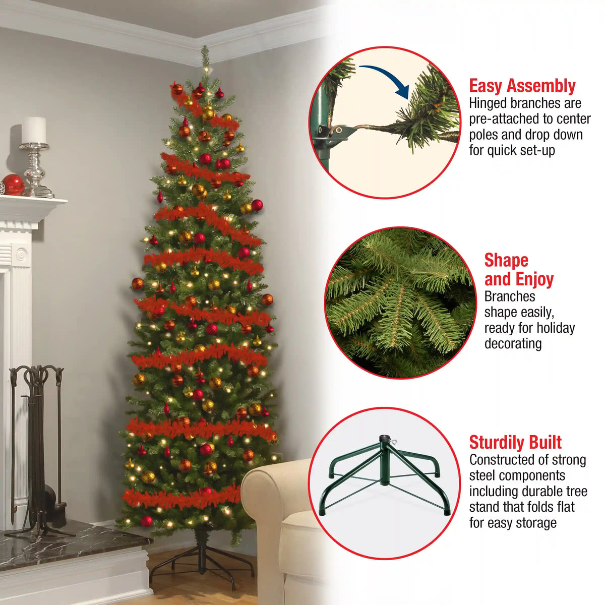7.5 ft. Pre-Lit Kingswood Fir Pencil Tree with Clear Lights, Plug-In