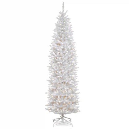 7.5 ft. Pre-Lit Kingswood Fir White Pencil Tree with Clear Lights, Plug-In