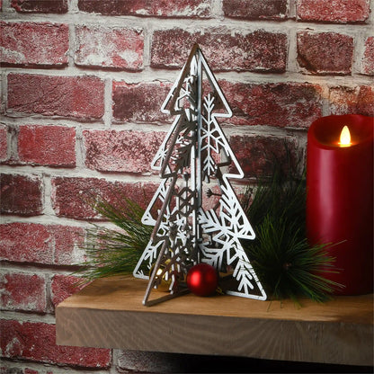 10 in. and 7 in. Silver Christmas Trees Table Decor, Lightweight Wood, Set of 2