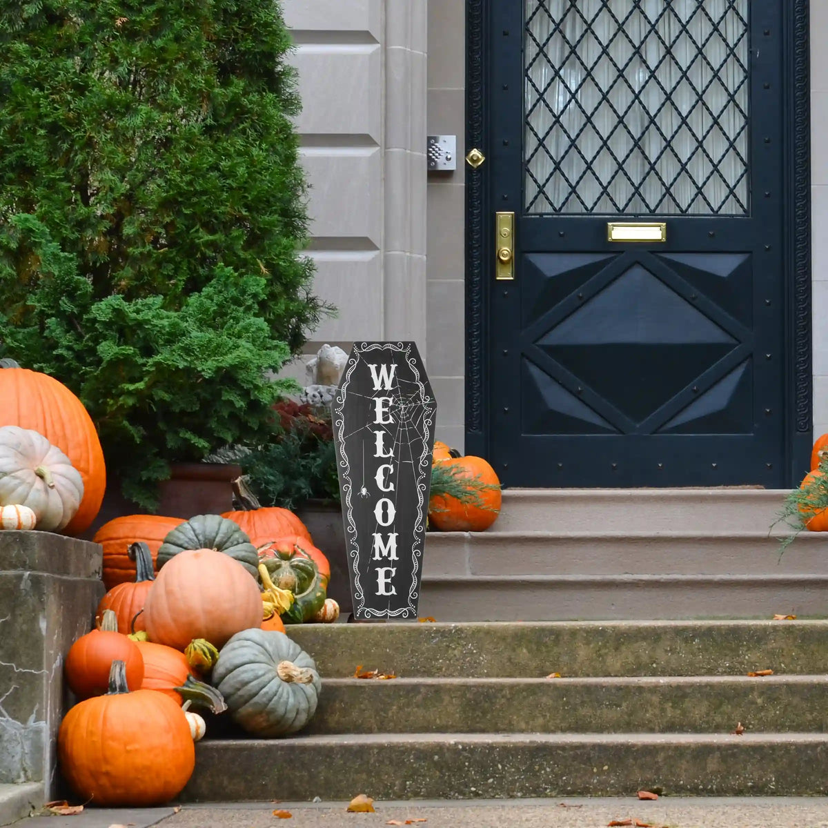 28 in. Halloween Black Coffin Welcome Standup Sign Decoration