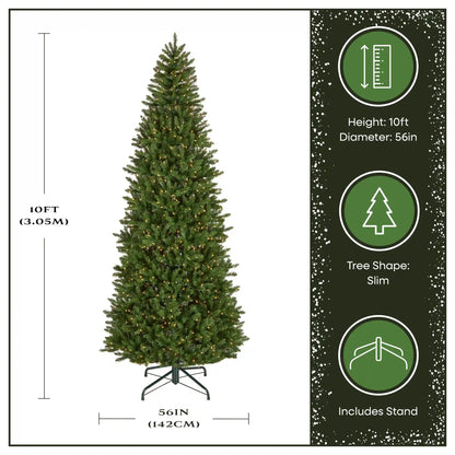 10 ft. Pre-Lit Natural Fraser Slim Fir Tree with Clear Lights, Plug-In