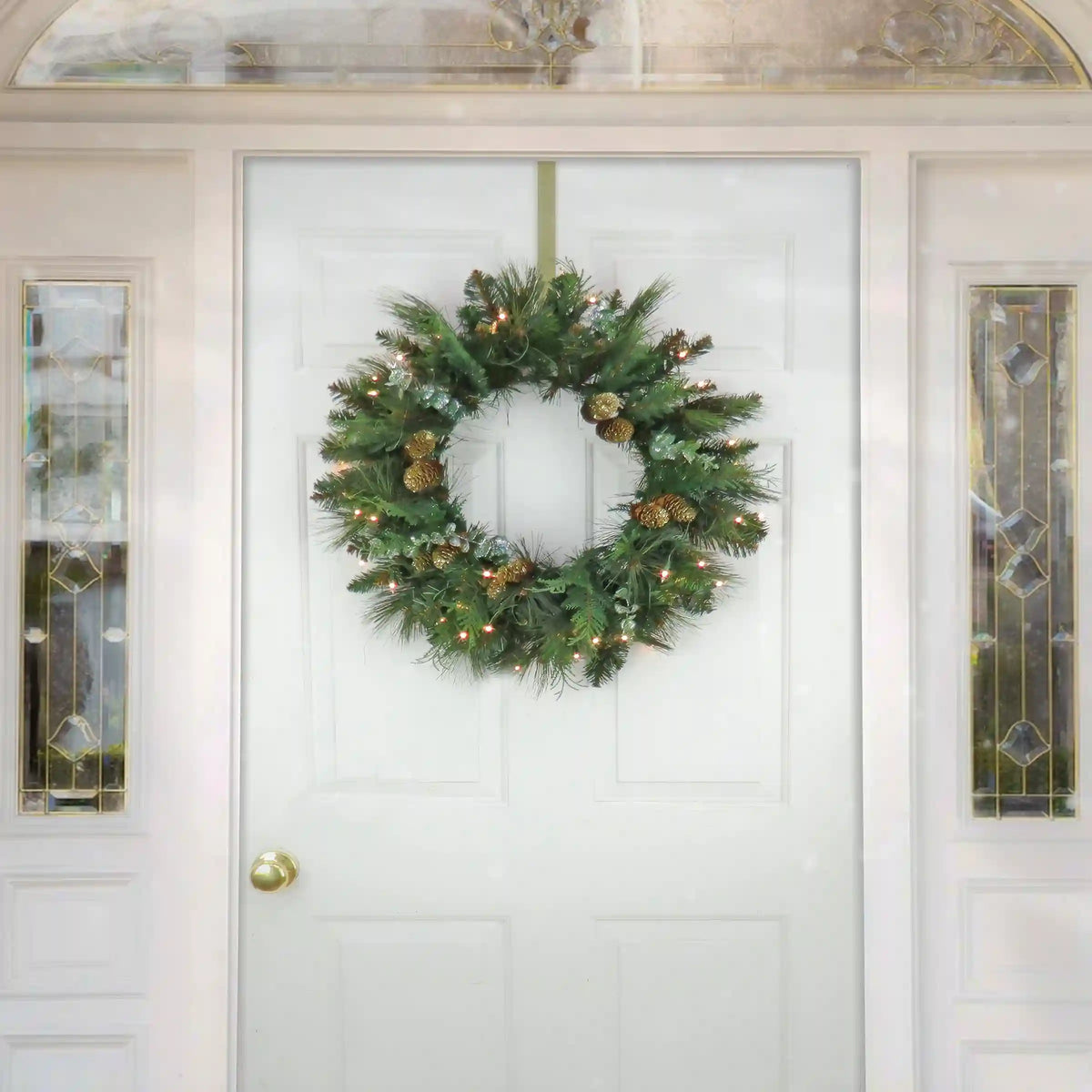 24 in. Pre-Lit North Conway Wreath with Clear Lights, Plug-In