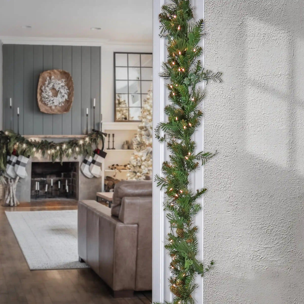 9 ft. Pre-Lit North Conway Garland with Clear Lights, Plug-In