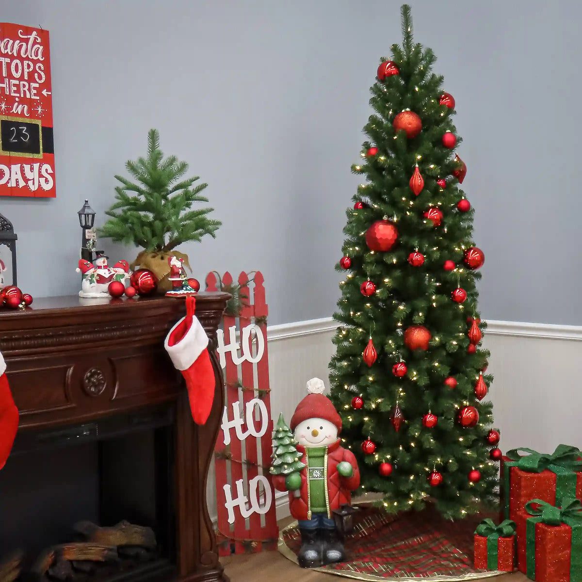 6.5 ft. Pre-Lit North Valley Spruce Pencil Slim Tree with Clear Lights, Plug-In