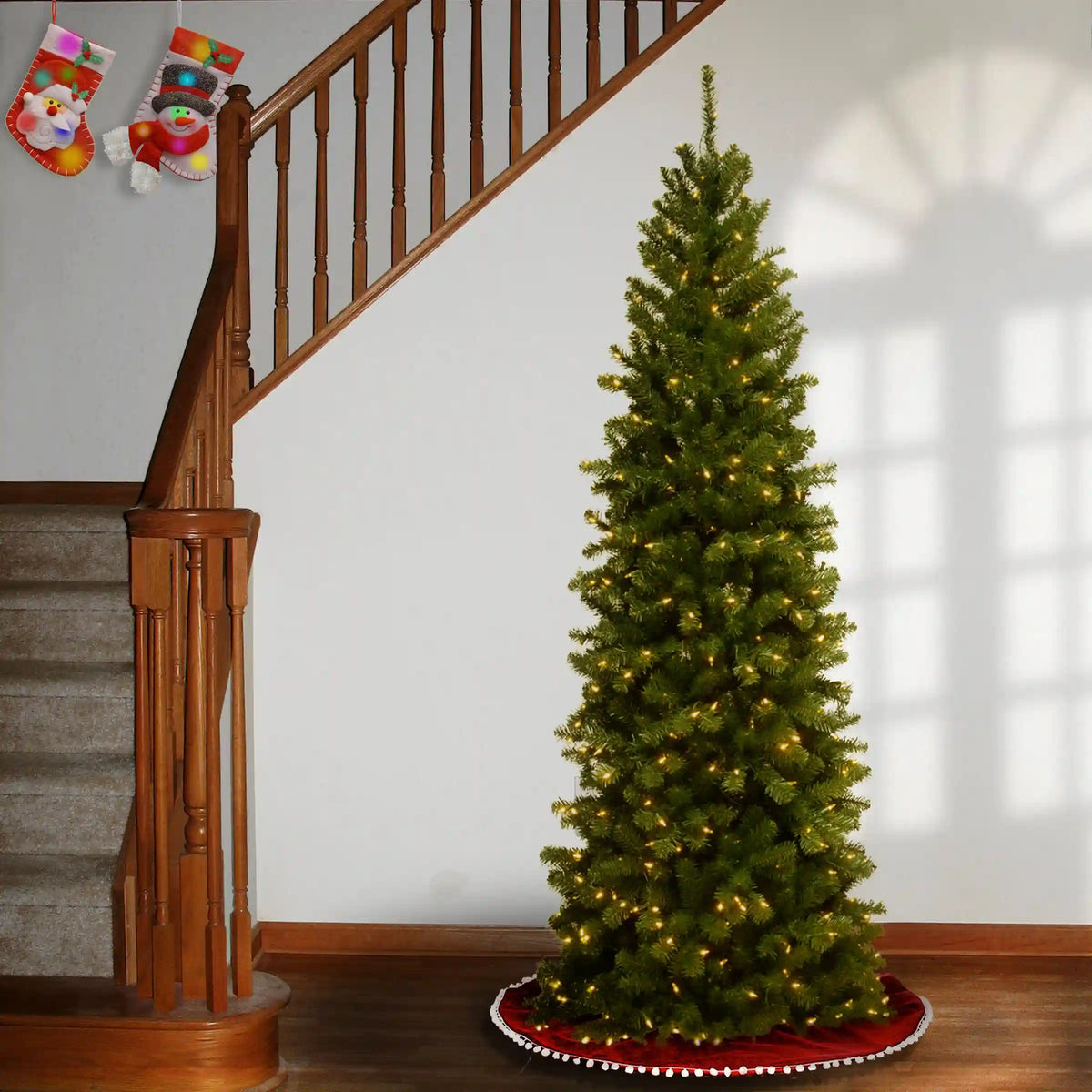 7.5 ft. Pre-Lit North Valley Spruce Pencil Slim Tree with Clear Lights, Plug-In