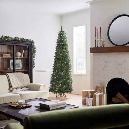 7.5 ft. Pre-Lit North Valley Spruce Pencil Slim Tree with Clear Lights, Plug-In