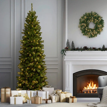 7.5 ft. Pre-Lit North Valley Spruce Pencil Slim Tree with Clear Lights, Plug-In