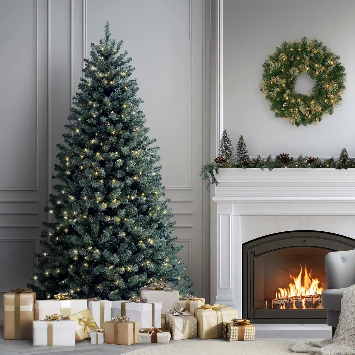 7 ft. Pre-Lit North Valley Spruce Blue Tree with Clear Lights, Plug-In