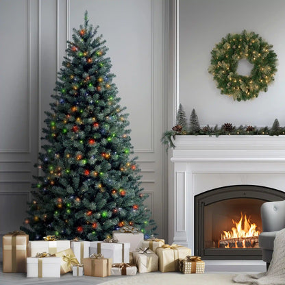7.5 ft. Pre-Lit North Valley Spruce Blue Tree with Multicolor Lights, Plug-In