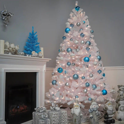 9 ft. Pre-Lit North Valley Spruce White Tree with Clear Lights, Plug-In