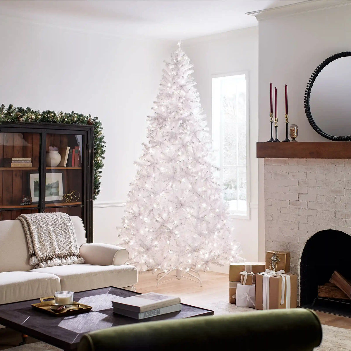 9 ft. Pre-Lit North Valley Spruce White Tree with Clear Lights, Plug-In