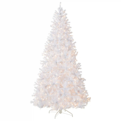 9 ft. Pre-Lit North Valley Spruce White Tree with Clear Lights, Plug-In