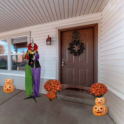 67 in. Halloween Pre-Lit Sound Activated Animated Spooky Clown with LED Lights
