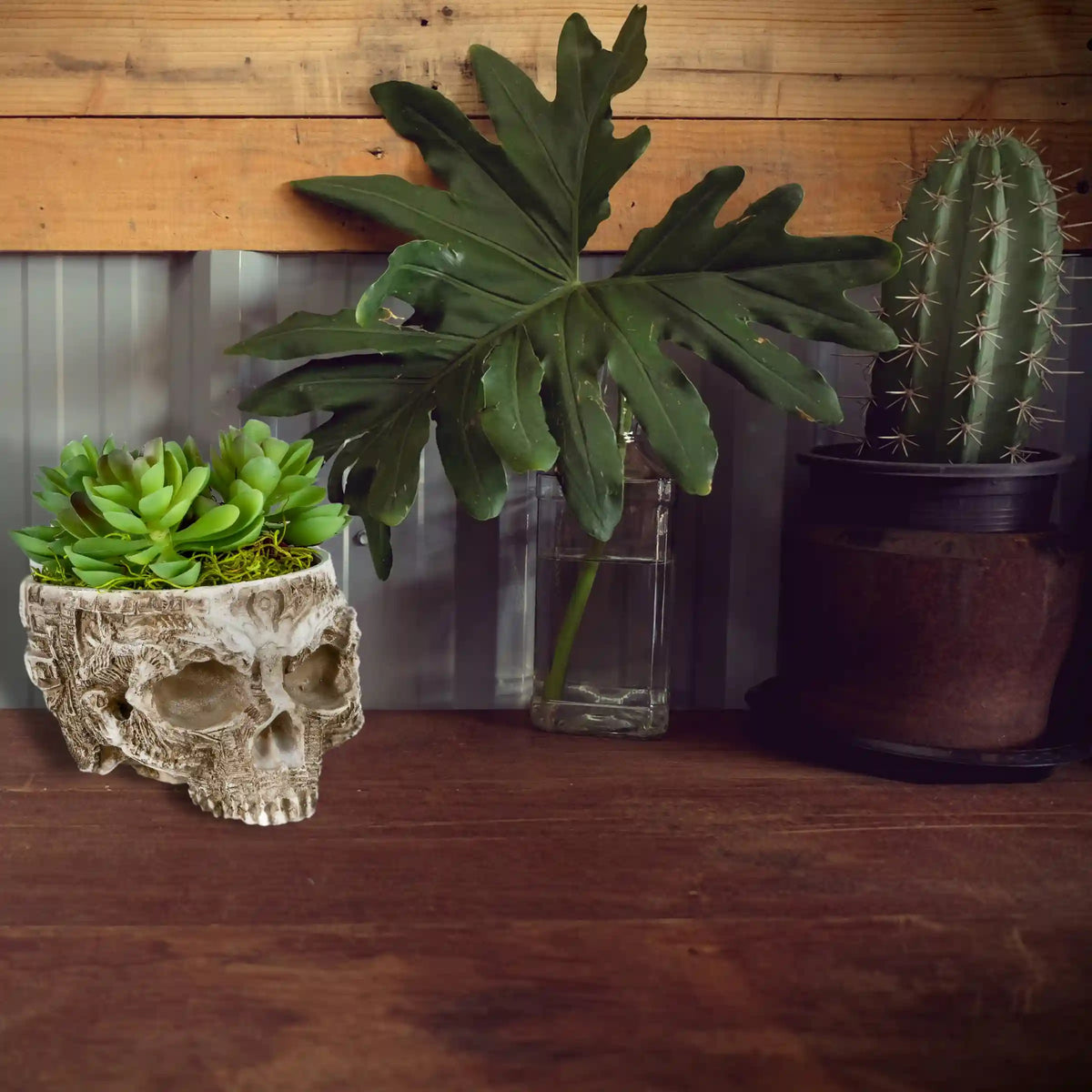6 in. Halloween Hand Crafted Half Skull Flower Pot