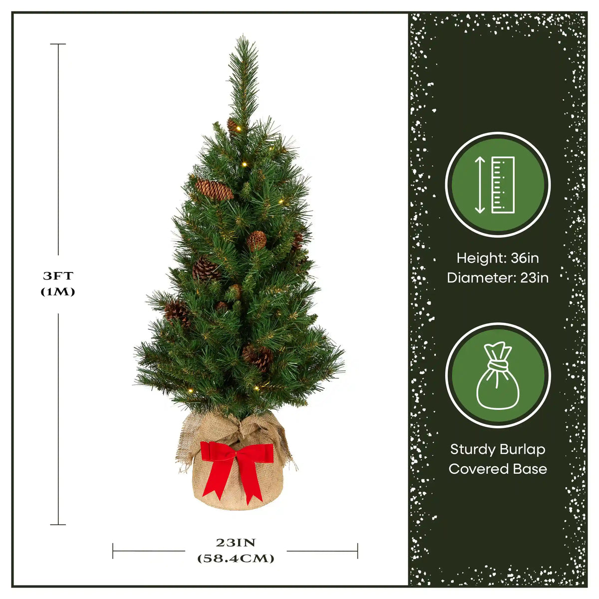 3 ft. Pre-Lit Pine Cone Burlap Tree with Warm White LED Lights