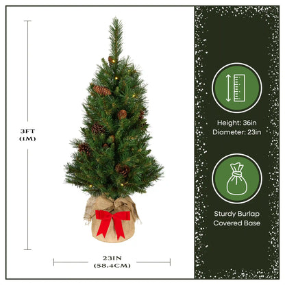 3 ft. Pre-Lit Pine Cone Burlap Tree with Warm White LED Lights