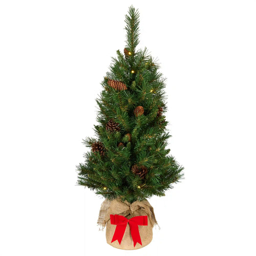 3 ft. Pre-Lit Pine Cone Burlap Tree with Warm White LED Lights