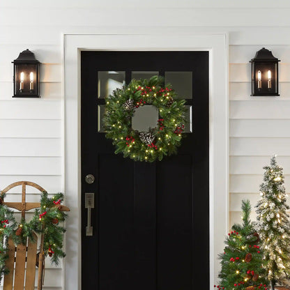 24 in. Pre-Lit Bristle Berry Wreath with LED Lights