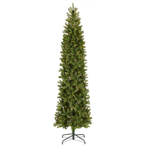 9 ft. Pre-Lit Downswept Douglas Fir Pencil Slim Hinged Tree with Clear Lights, Plug-In