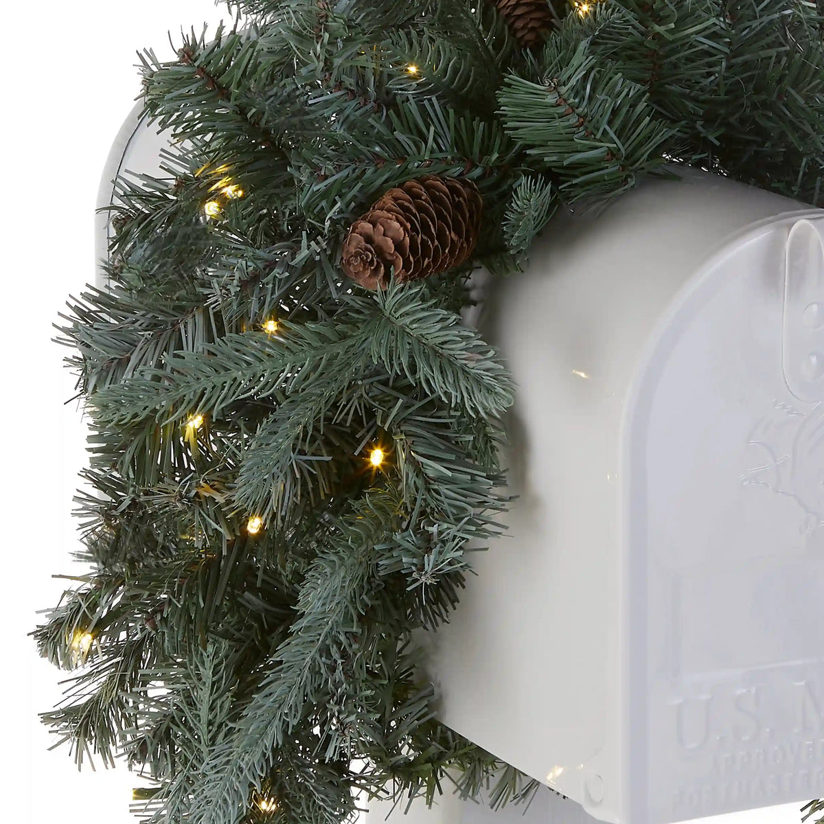 36 in. Pre-Lit Frosted Arctic Spruce Mailbox Swag with LED Lights